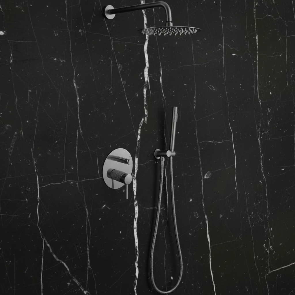 Inbouw Regendoucheset Angelica – Staafhanddouche – Gunmetal grey