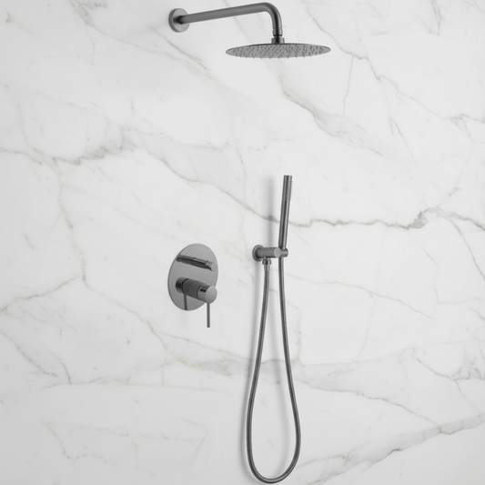 Inbouw Regendoucheset Angelica – Staafhanddouche – Gunmetal grey