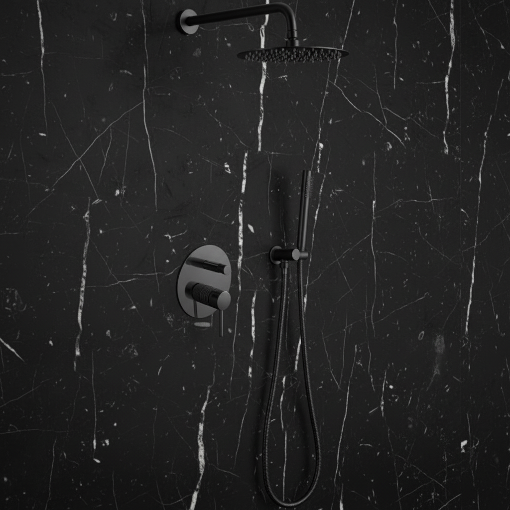 Inbouw Regendoucheset Angelica – Staafhanddouche – Mat zwart