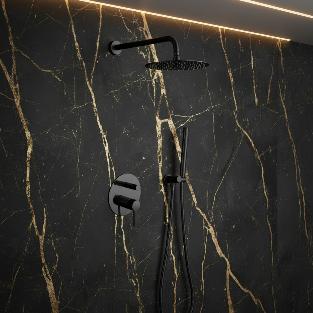 Inbouw Regendoucheset Angelica – Staafhanddouche – Mat zwart