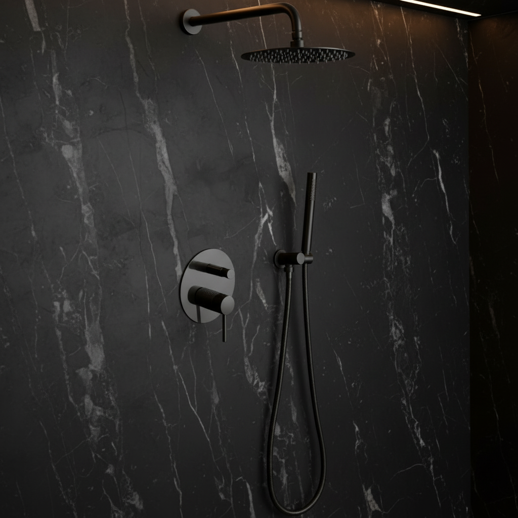 Inbouw Regendoucheset Angelica – Staafhanddouche – Mat zwart