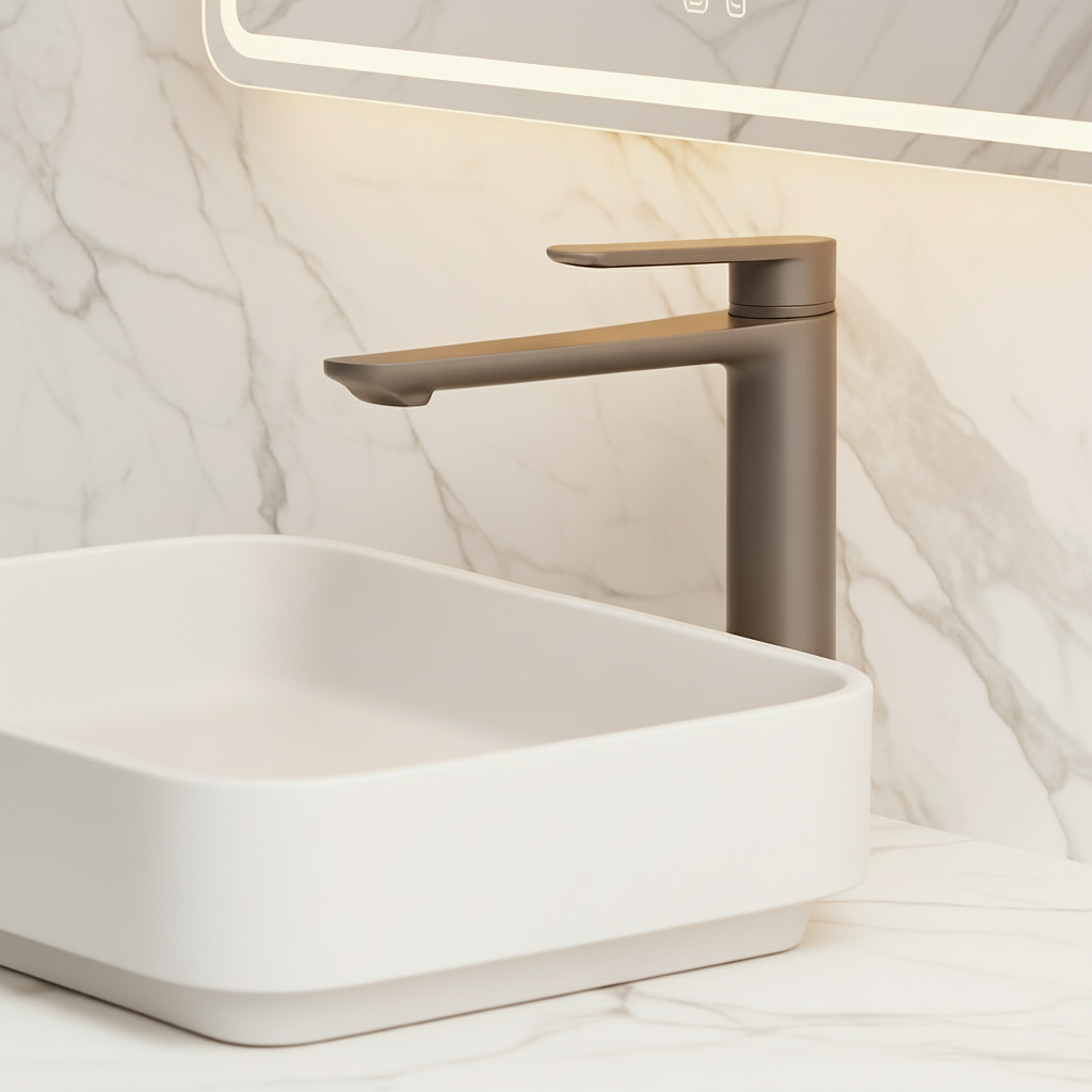 Robinet de baignoire indépendant Lisandro – Sortie d'eau en cascade – Nickel brossé