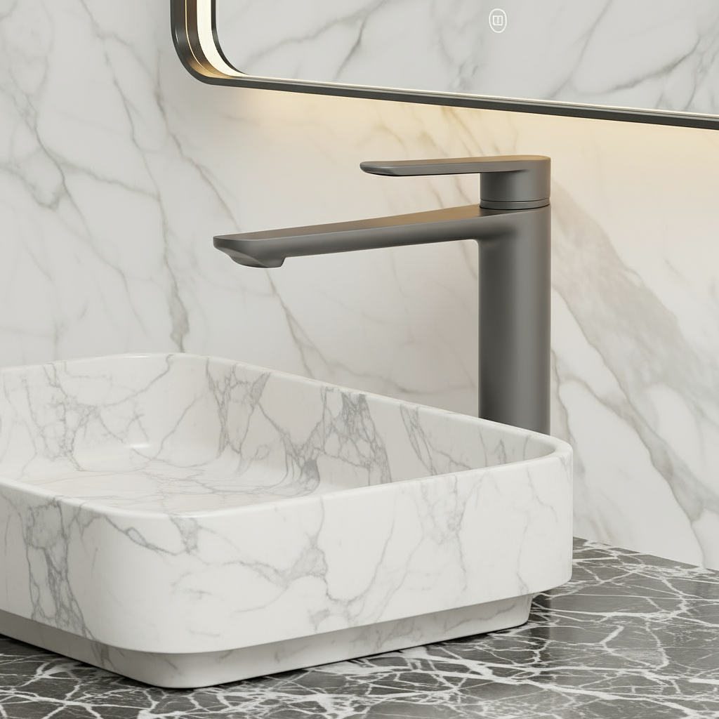 Robinet de baignoire indépendant Lisandro – Sortie d'eau en cascade – Nickel brossé