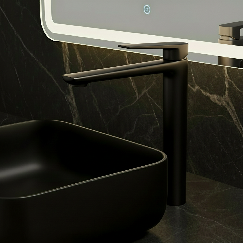 Robinet de baignoire indépendant Lisandro – Sortie d'eau en cascade – Nickel brossé