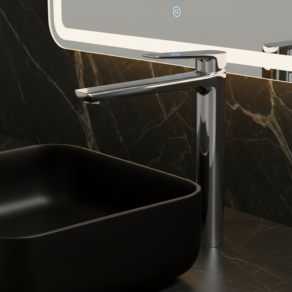 Robinet de baignoire indépendant Lisandro – Sortie d'eau en cascade – Nickel brossé