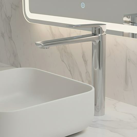 Robinet de baignoire indépendant Lisandro – Sortie d'eau en cascade – Nickel brossé