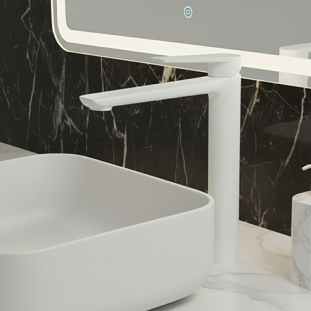 Robinet de baignoire indépendant Lisandro – Sortie d'eau en cascade – Nickel brossé