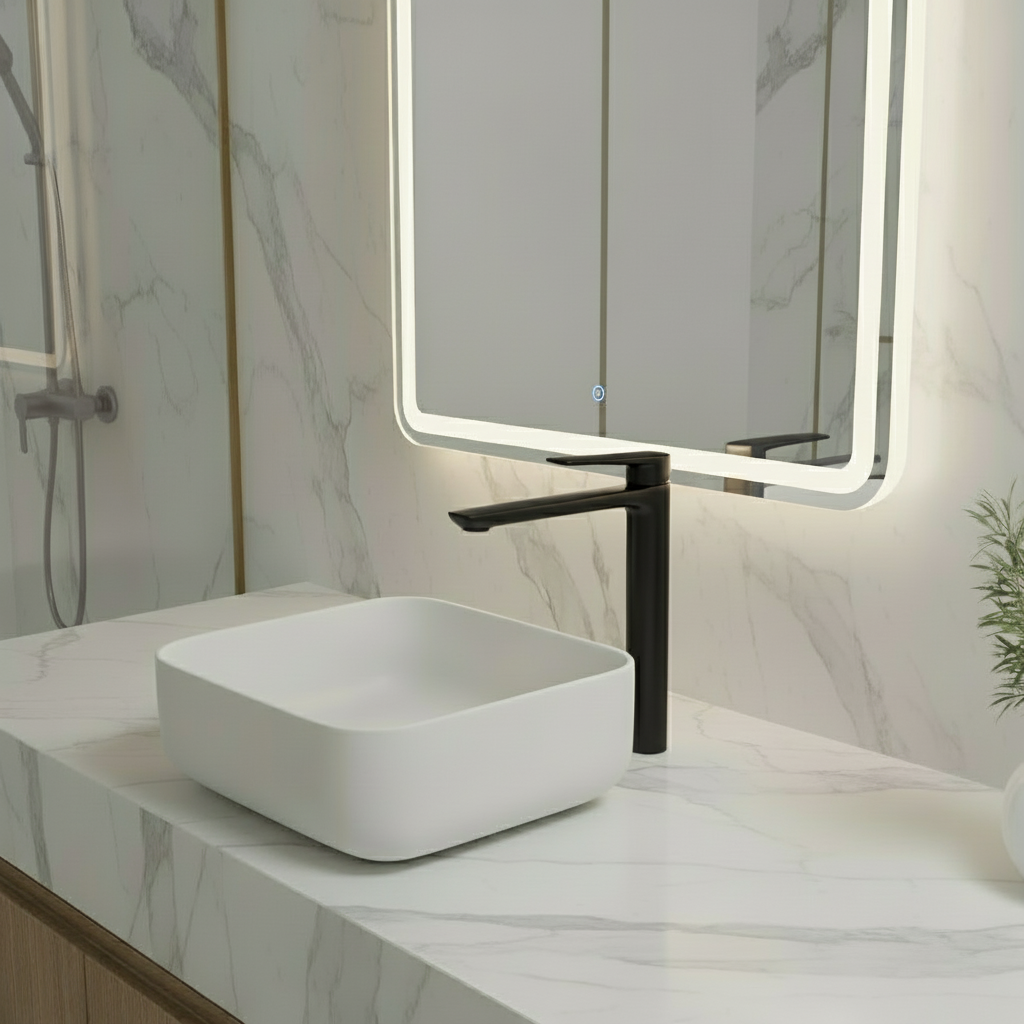 Robinet de baignoire indépendant Lisandro – Sortie d'eau en cascade – Nickel brossé