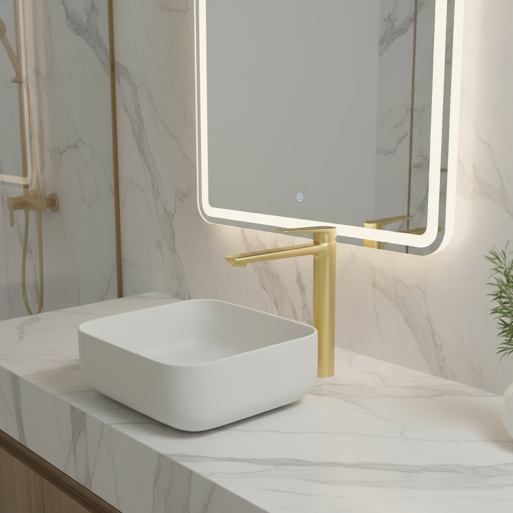 Robinet de baignoire indépendant Lisandro – Sortie d'eau en cascade – Nickel brossé