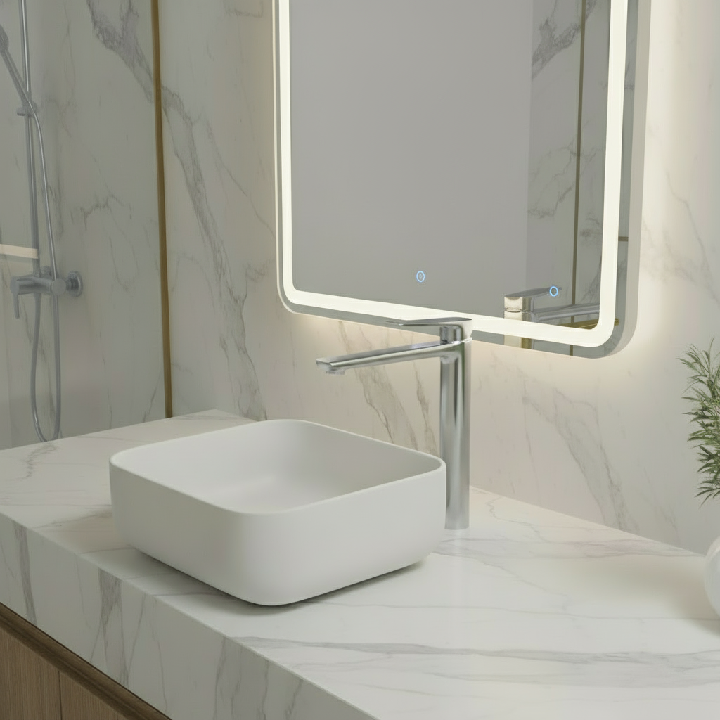 Robinet de baignoire indépendant Lisandro – Sortie d'eau en cascade – Nickel brossé