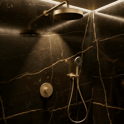 Ensemble de douche à effet pluie encastré Amalia - Or brossé