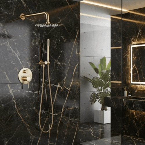 Ensemble de douche encastrée Vincent – Douchette à main – Or brossé