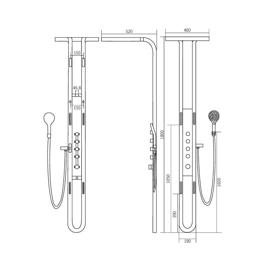 Panneau de douche thermostatique Marcelo – Affichage numérique - Gris gunmetal