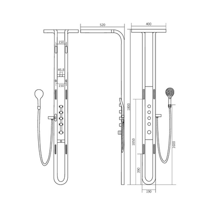 Panneau de douche thermostatique Marcelo – Affichage numérique - Gris gunmetal