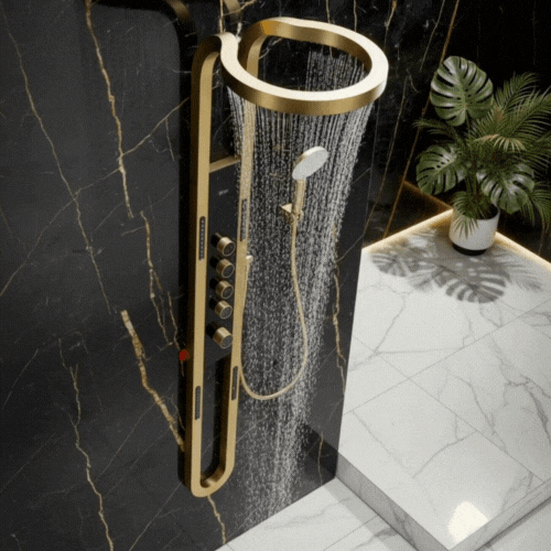 Panneau de douche thermostatique Marcelo – Affichage numérique - Or brossé