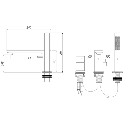 Robinet de baignoire indépendant Lisandro – Sortie d'eau en cascade – Nickel brossé