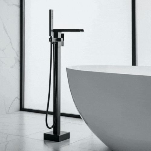 Robinet de baignoire indépendant Lisandro – Sortie d'eau en cascade – Noir mat