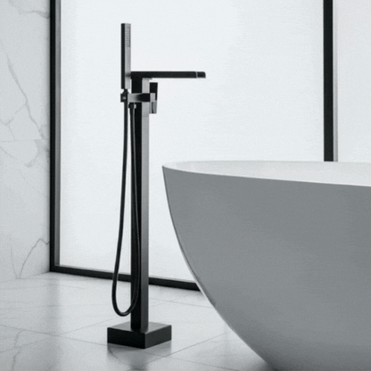 Robinet de baignoire indépendant Lisandro – Sortie d'eau en cascade – Noir mat