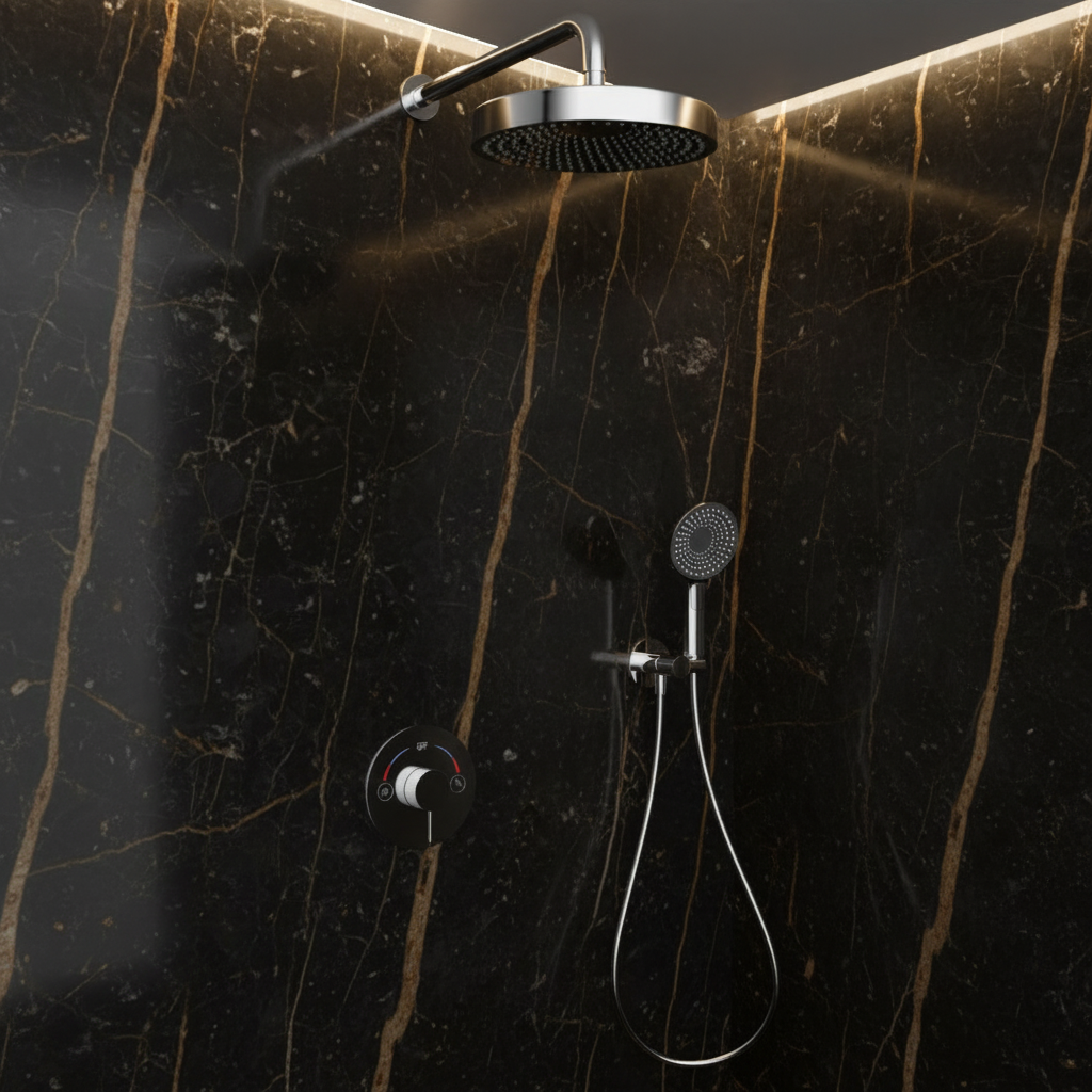 Ensemble de douche à effet pluie encastré Amalia - Chrome