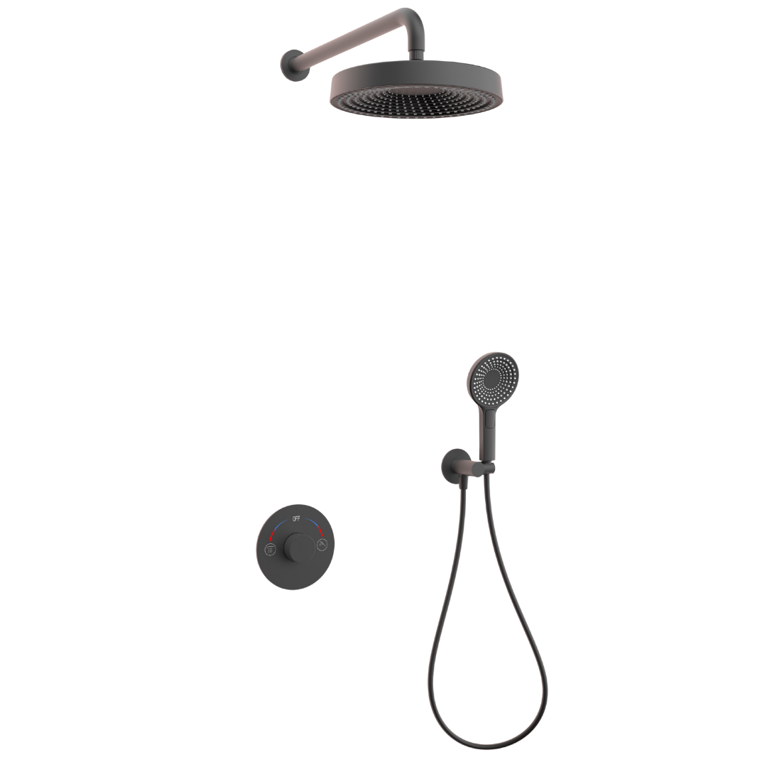 Ensemble de douche à effet pluie encastré Amalia - Noir mat