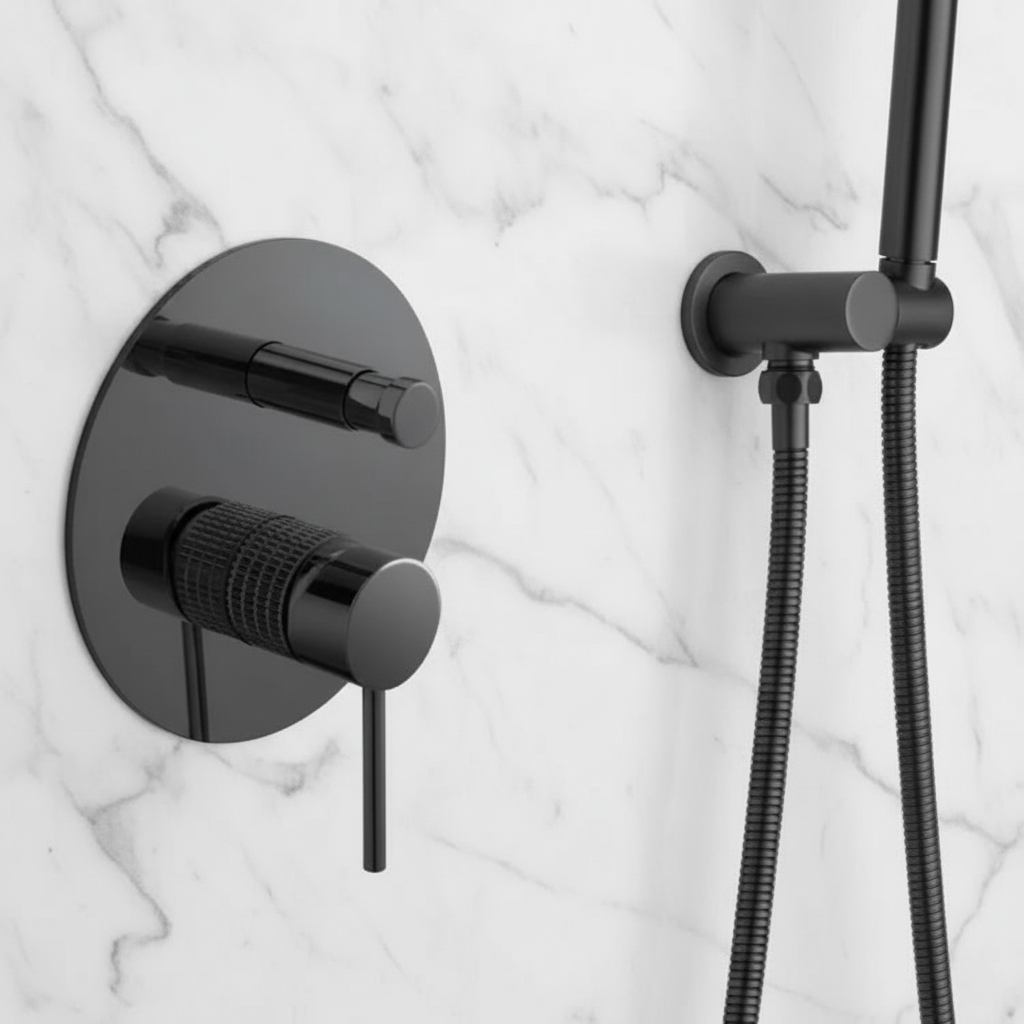 Inbouw Regendoucheset Angelica – Staafhanddouche – Mat zwart