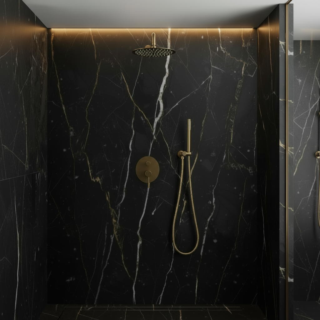 Inbouw Regendoucheset Angelica – Staafhanddouche – Geborsteld goud