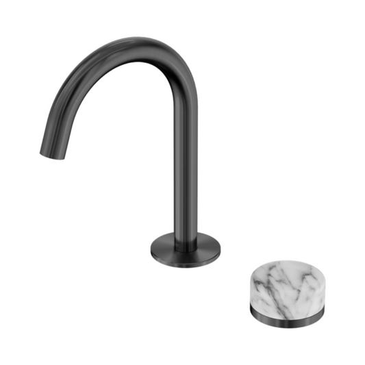 Robinet de lavabo encastré Sorrento – Arabescato Corchia - 2 trous - Bec courbé (arc) - Gris gun metal
