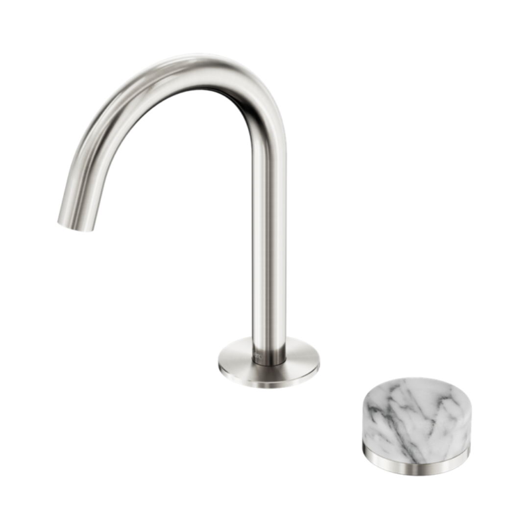 Robinet de lavabo encastré Sorrento – Arabescato Corchia - 2 trous - Bec courbé (arc) - Nickel brossé