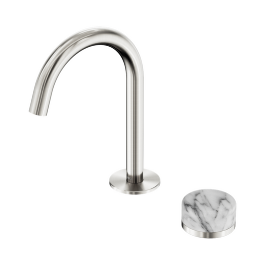 Robinet de lavabo encastré Sorrento – Arabescato Corchia - 2 trous - Bec courbé (arc) - Nickel brossé