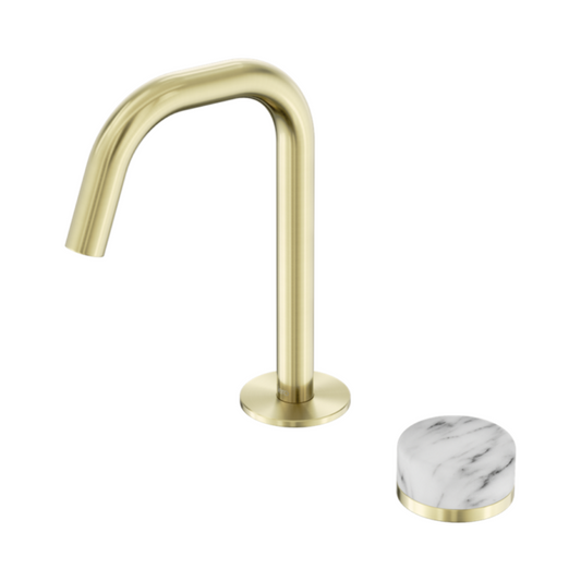 Robinet de lavabo encastré Sorrento – Arabescato Corchia – 2 trous – Sortie droite – Or brossé