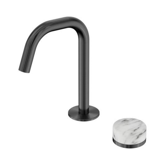 Robinet de lavabo encastré Sorrento – Arabescato Corchia – 2 trous – Débit droit – Gris gun metal