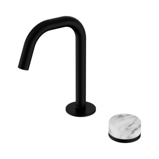 Robinet de lavabo encastré Sorrento – Arabescato Corchia – 2 trous – Débit droit – Noir mat