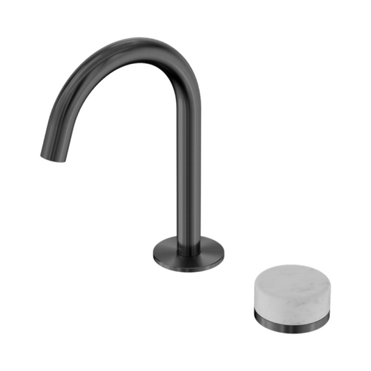 Robinet de lavabo encastré Sorrento – Carrara - 2 trous - Bec courbé - Gris métal gun