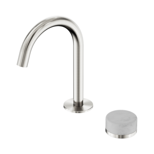 Robinet de lavabo encastré Sorrento – Carrara - 2 trous - Bec courbé - Nickel brossé
