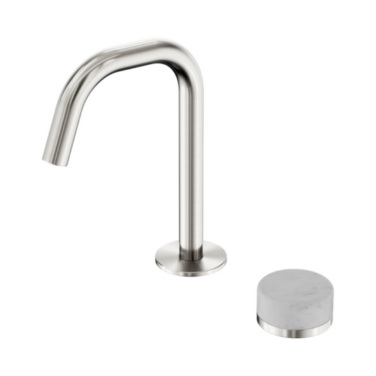 Robinet de lavabo encastré Sorrento – Carrara – 2 trous – Débit droit – Nickel brossé
