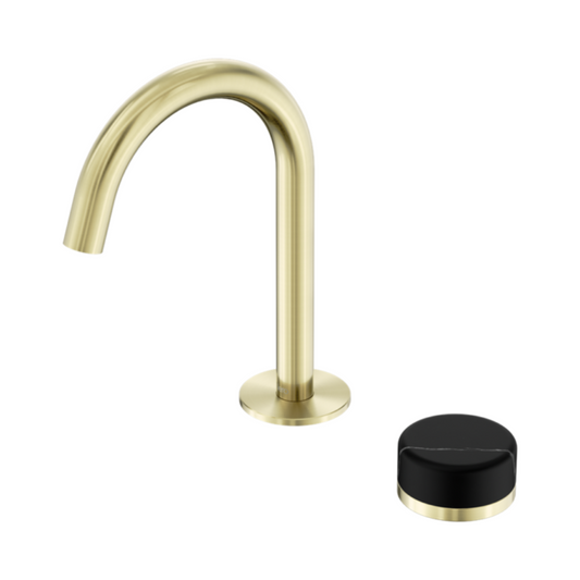 Robinet de lavabo encastré Sorrento – Marquina Black - 2 trous - Bec courbé (arc) - Or brossé