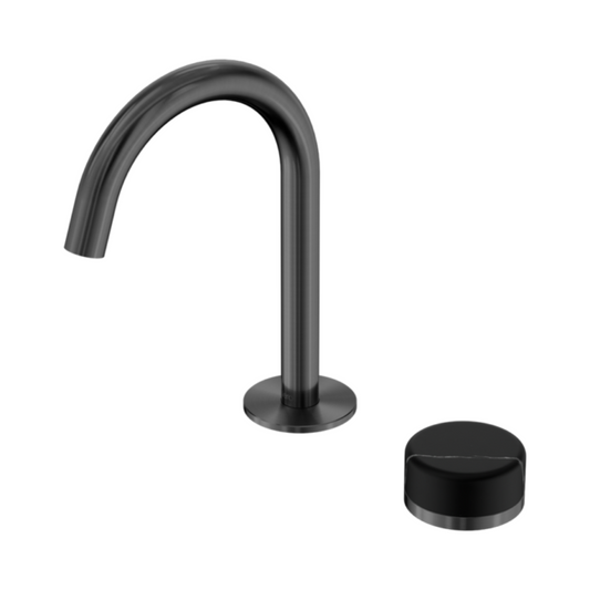 Robinet de lavabo encastré Sorrento – Marquina Noir - 2 trous - Bec courbé - Gris métal gun
