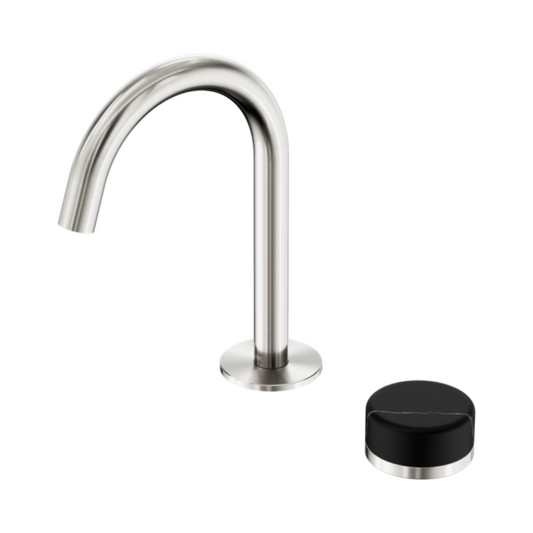 Robinet de lavabo encastré Sorrento – Marquina Black - 2 trous - Bec courbé (arc) - Nickel brossé