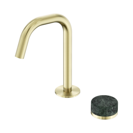 Robinet de lavabo encastré Sorrento – Verde Alpi – 2 trous – Bec droit – Or brossé