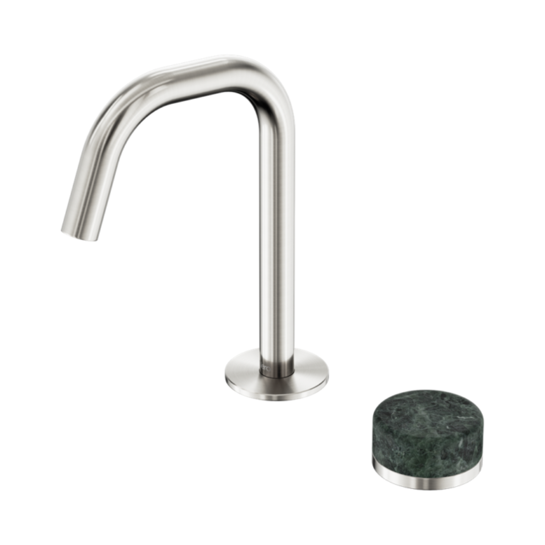 Robinet de lavabo encastré Sorrento – Verde Alpi – 2 trous – Bec droit – Nickel brossé